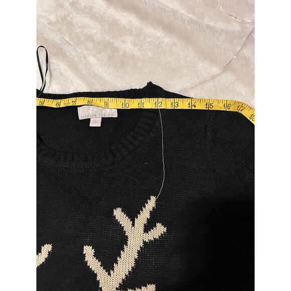 Vtg Carolyn Taylor Womens Christmas Sweater Size L Reindeer Face Black Rudolph - Picture 5 of 7